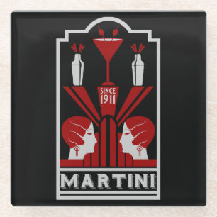 Vintage Martini Art Deco Glass Coaster