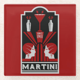 Vintage Martini Art Deco Glass Coaster