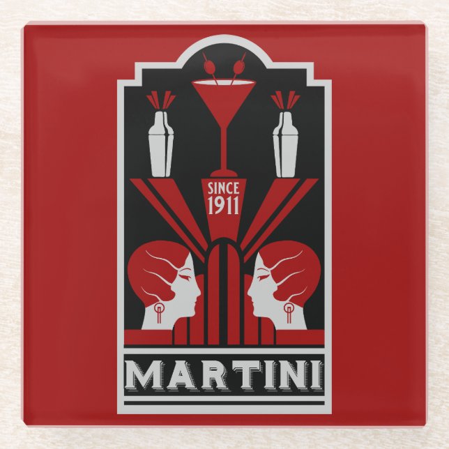 Vintage Martini Art Deco Glass Coaster (Front)