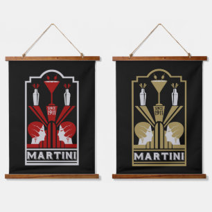 Vintage Martini Art Deco Hanging Tapestry