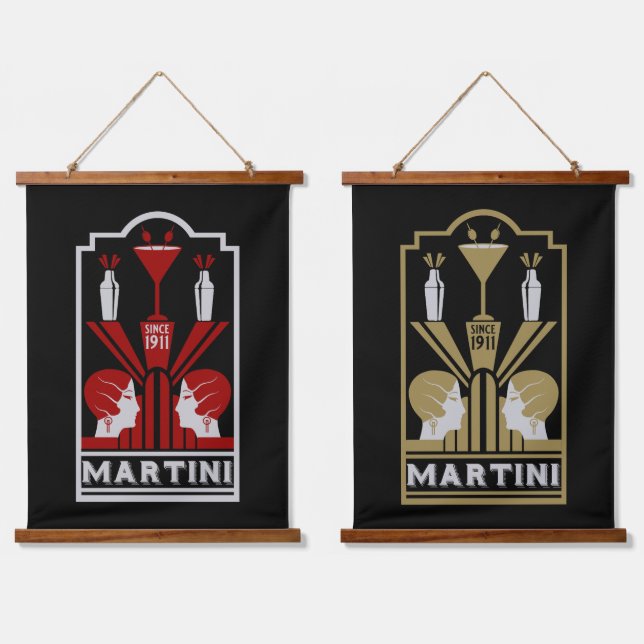 Vintage Martini Art Deco Hanging Tapestry (Double)