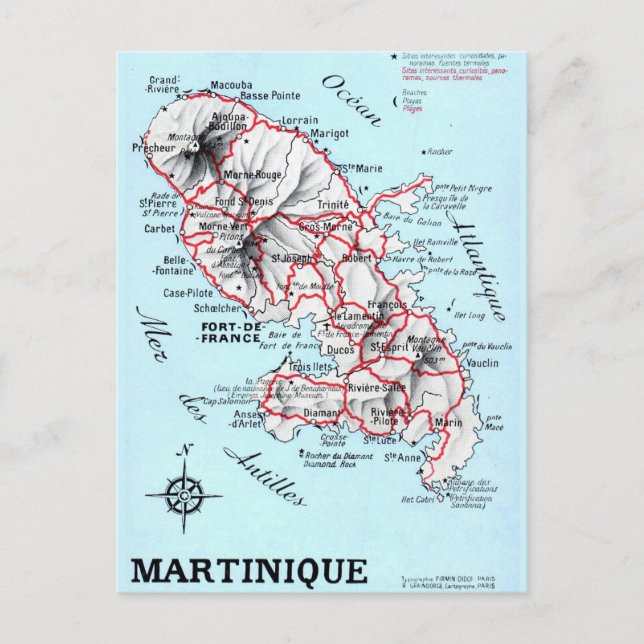 Vintage Martinique Postcard Map  (Front)