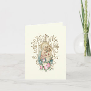 Vintage Mary and Child Religious Floral Card