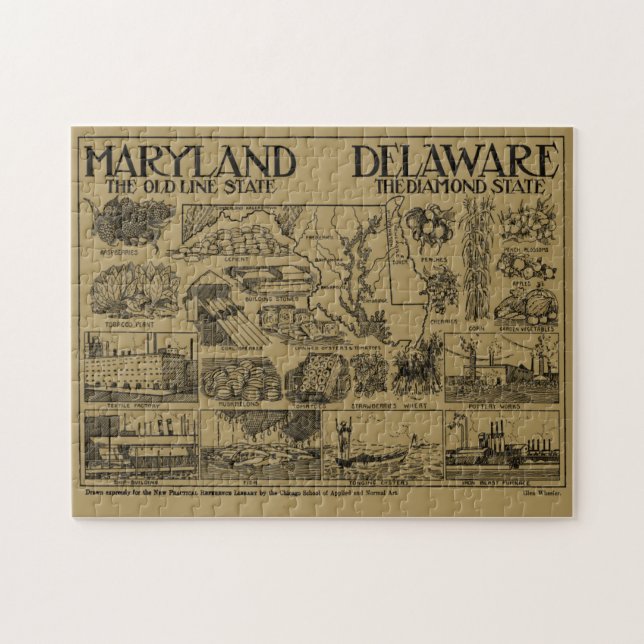 Vintage Maryland and Delaware Illustrative Map Jigsaw Puzzle (Horizontal)