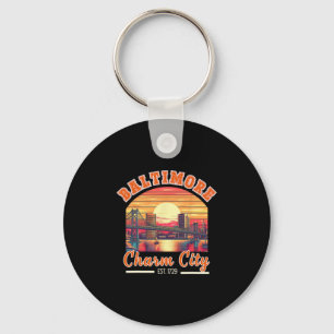 Vintage Maryland Ltimore Charm City Trip Retro Sky Key Ring