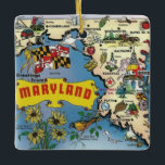 Vintage Maryland Map  Ceramic Ornament<br><div class="desc">A vintage postcard map of the State of Maryland repurposed on an ornament.  The map on the back can be re-positioned to show any part of the state you wish.</div>