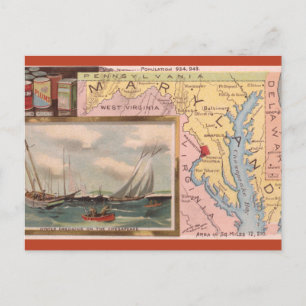 Vintage Maryland Map Postcard