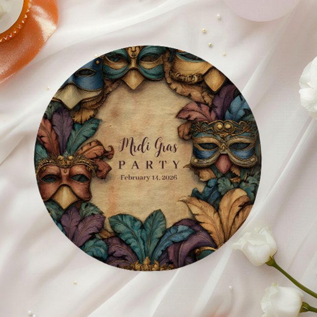 Vintage Masked Mardi Gras Masquerade Paper Plate (Creator Uploaded)