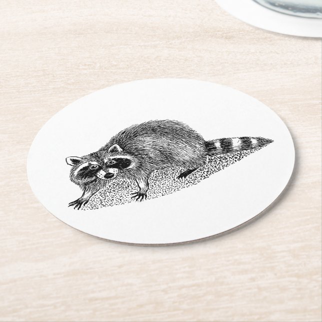 Vintage Masked Racoon Round Paper Coaster (Angled)