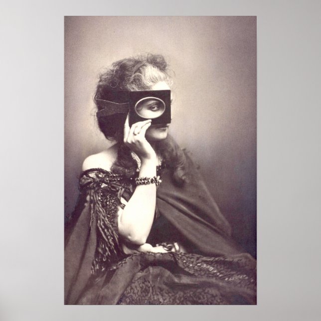 Vintage Masked Woman Peeking At You Poster (Front)