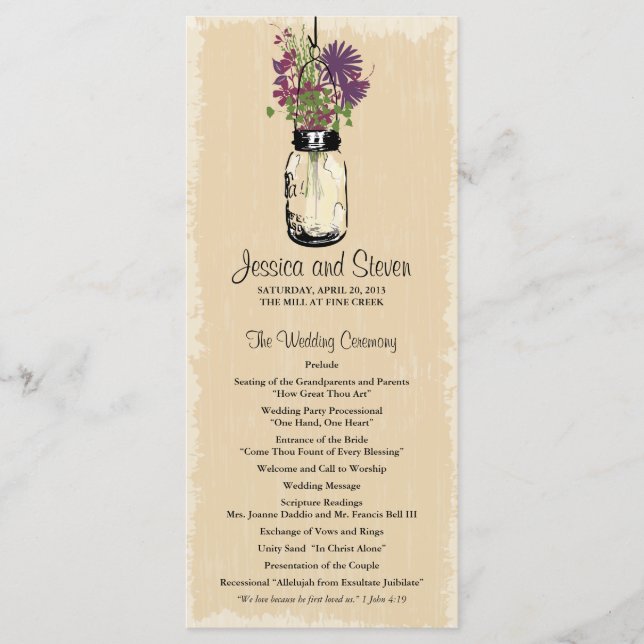 Vintage Mason Jar and Wildflowers Program Programme (Front)