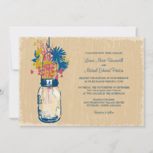 Vintage Mason Jar and Wildflowers Wedding Invitation