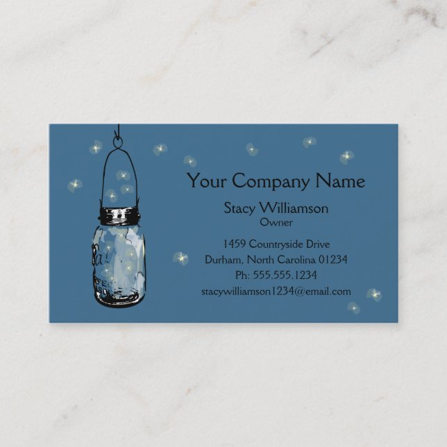 Vintage Mason Jar & Fireflies Business Card (Front)