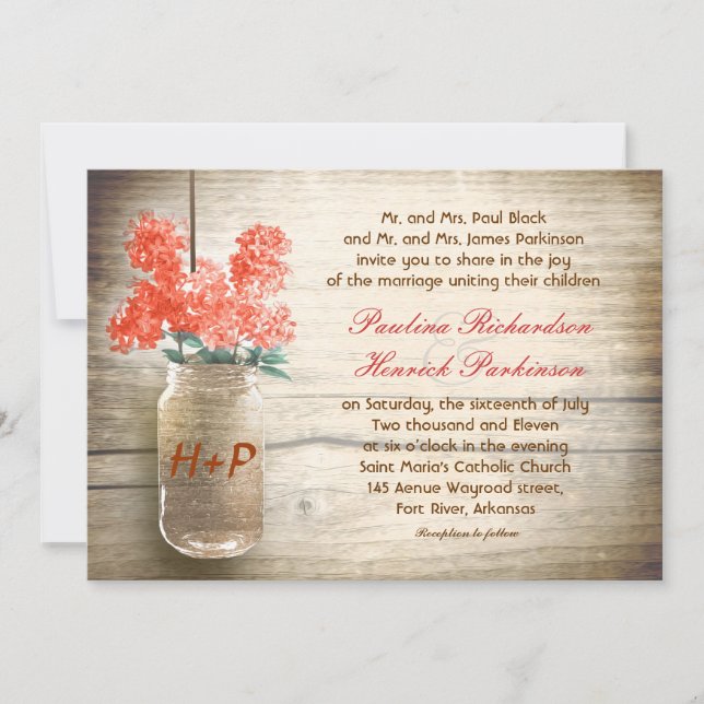 vintage mason jar & flowers wedding invitation (Front)
