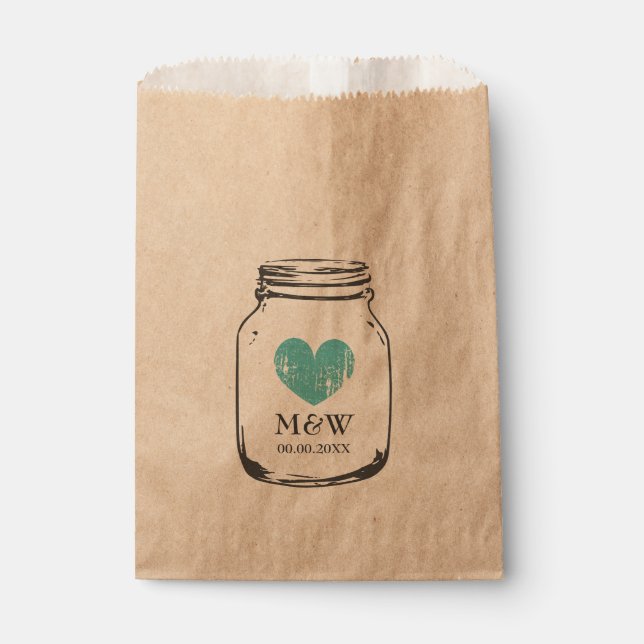 Vintage mason jar monogram kraft favour bags (Front)