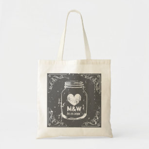 Vintage mason jar monogram wedding party tote bags