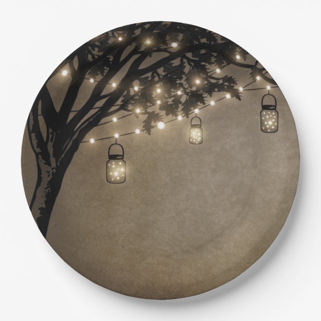 Vintage Mason Jar Oak Tree Wedding Plates (Front)