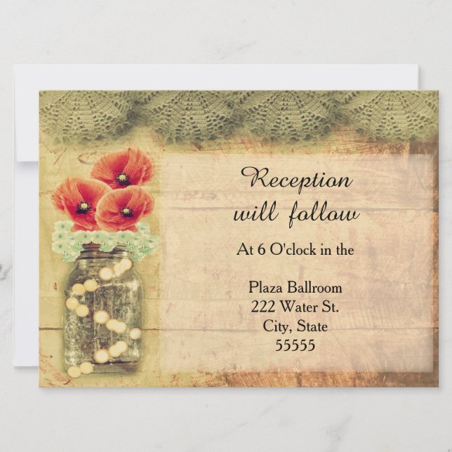 Vintage Mason Jar Poppy Reception Invitation (Front)