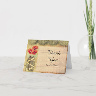 Vintage Mason Jar Poppy Wedding Thank You Card