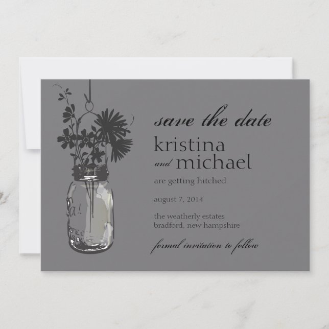 Vintage Mason Jar & Wild Flowers Save the Date (Front)