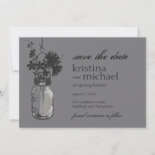 Vintage Mason Jar & Wild Flowers Save the Date