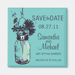 Vintage Mason Jar & Wild Flowers Save the Date Magnet