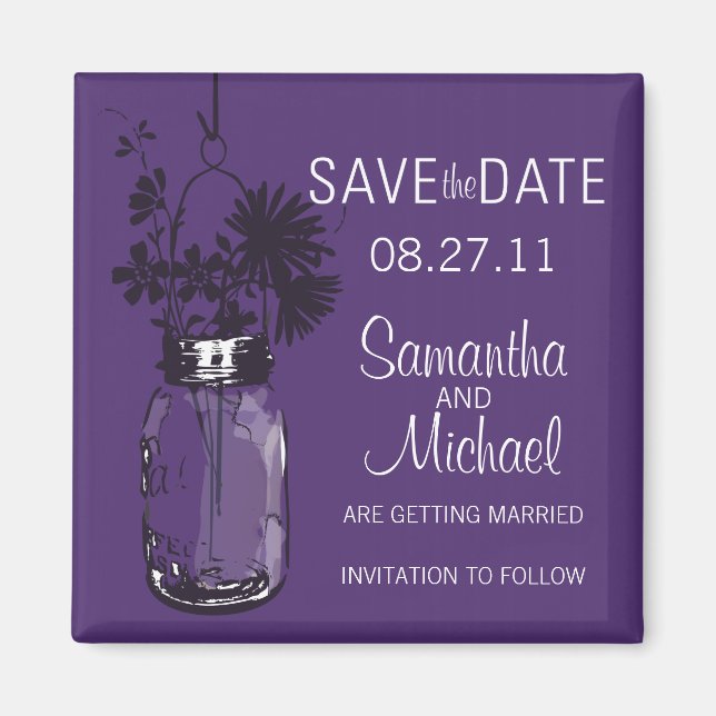 Vintage Mason Jar & Wild FlowersSave the Date Magnet (Front)