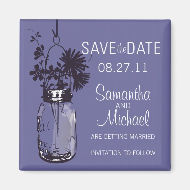 Vintage Mason Jar & Wild FlowersSave the Date Magnet (Front)