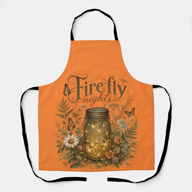 Vintage Mason Jar with Glowing Fireflies Apron (Front)