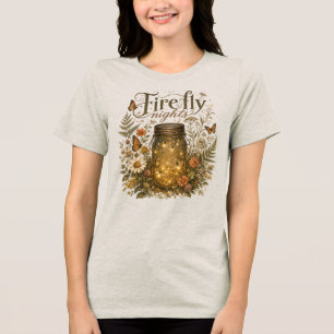 Vintage Mason Jar with Glowing Fireflies Tri-Blend Shirt