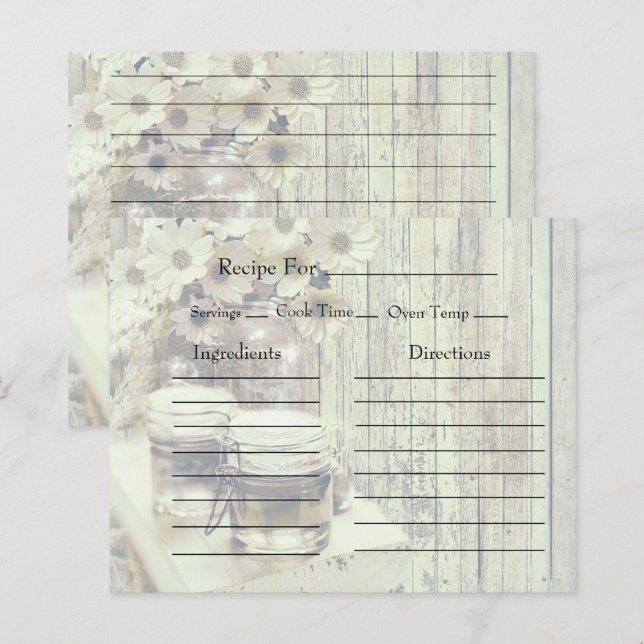 Vintage Mason Jar with Sunflowers Recipe Cards (Front/Back)