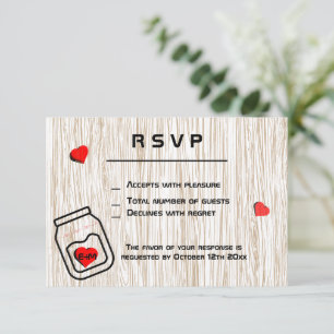 Vintage mason jar wood grain theme RSVP card