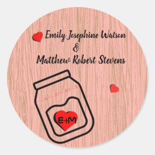 Vintage mason jar wood grain theme wedding classic round sticker