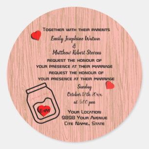 Vintage mason jar wood grain theme wedding classic round sticker