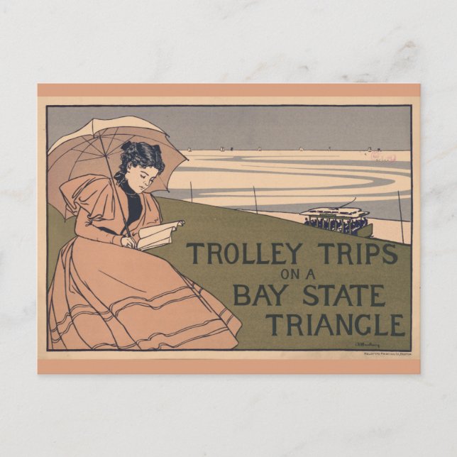Vintage Massachusetts Bay State Trolley Travel Postcard (Front)