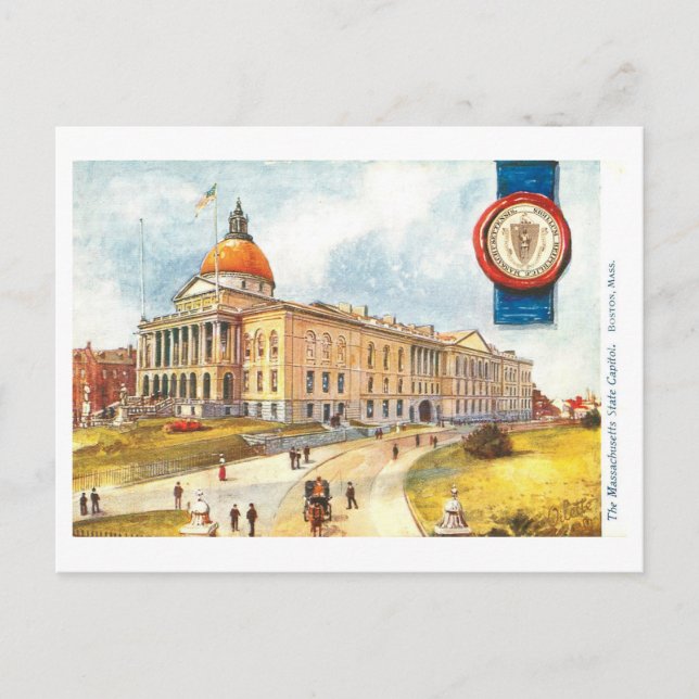 Vintage Massachusetts Capitol with Seal Postcard (Front)