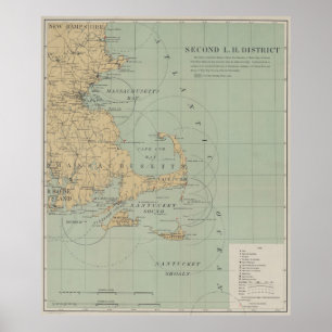 Vintage Massachusetts Lighthouse Map (1898) Poster