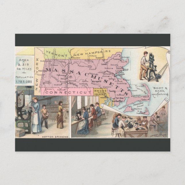 Vintage Massachusetts Map Postcard (Front)