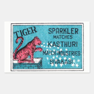 Vintage Match Label- Tiger Sparkler Rectangular Sticker