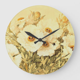 Vintage Matilija Poppies Large Clock