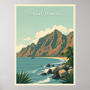 Vintage Maui, Hawaii Travel Illustration Poster