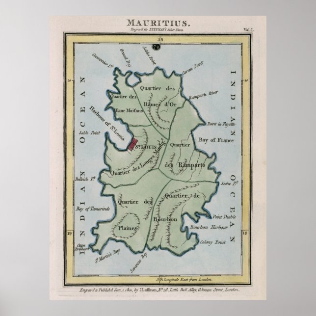 Vintage Mauritius Map (1801) Poster (Front)