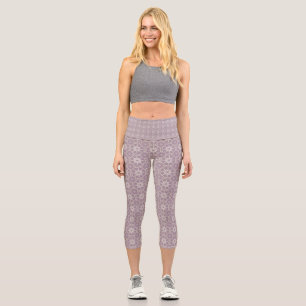 Vintage Mauve Lace Geometric Pattern Capri Leggings