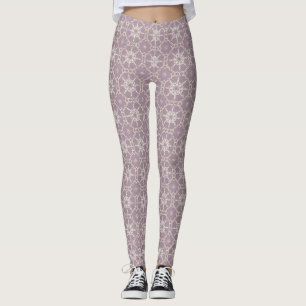 Vintage Mauve Lace Geometric Pattern Leggings