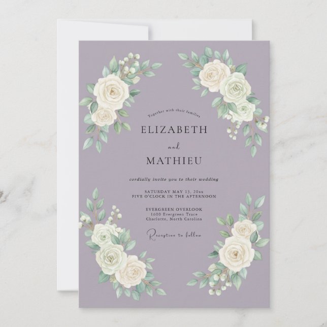 Vintage Mauve Painted Peony Wedding Invitation (Front)