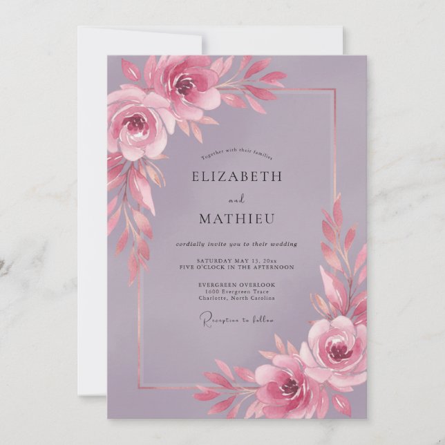 Vintage Mauve Peony Wedding Invitation (Front)
