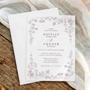 Vintage Mauve Pink French Floral Wedding Invitation