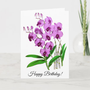 Vintage Mauve Purple Orchid Flower Personalised Card
