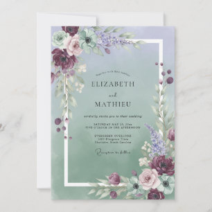 Vintage Mauve Seafoam Peony Wedding Invitation