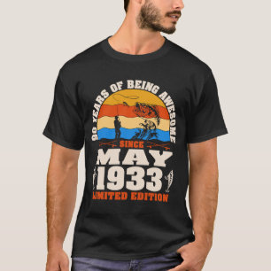 Vintage May 1933 90 Year Old Fishing 90th Birthd T-Shirt
